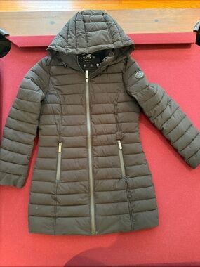 Nautica Hooded Quilted Long Puffer Coat in Black